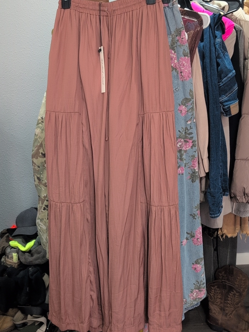 Mustard Seed Wide Leg Tiered Pants in Dusty Rose